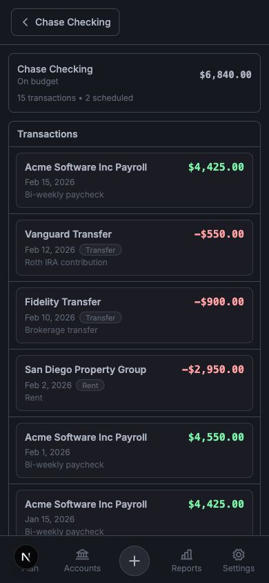 Budget mobile accounts screen
