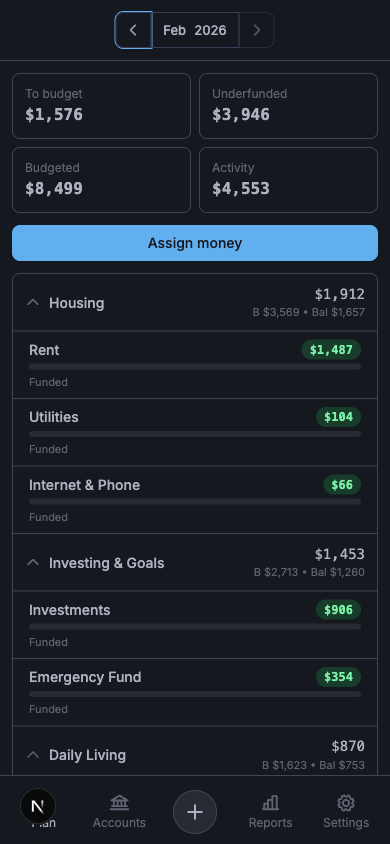 Budget mobile plan screen